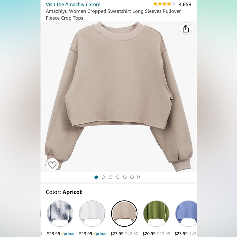 Amazhiyu Women’s Crop Sweatshirt Long Sleeves Pullover Fleece